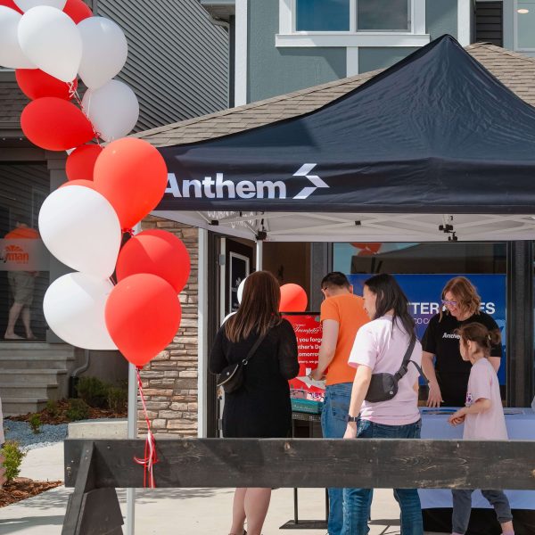 Anthem tent at the Showhome opening event 2025 in Trumpeter by Big Lake.